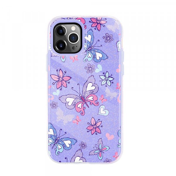 Wholesale Dual Layer High Impact Protective Hybrid Hard Design Case for iPhone 12 Pro Max 6.7 (Purple Butterfly)
